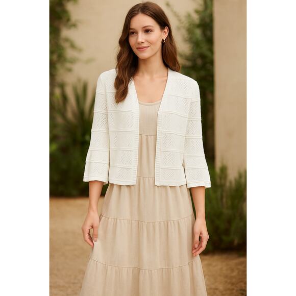 Soft Surroundings White Chevron open Knit Cardigan Sweater – Size M - Picture 1 of 6